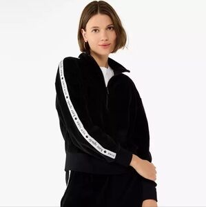 NWT Kate Spade 1/4 Zip Cropped Velor Black Sweatshirt with Logo Sleeve - Sz XL